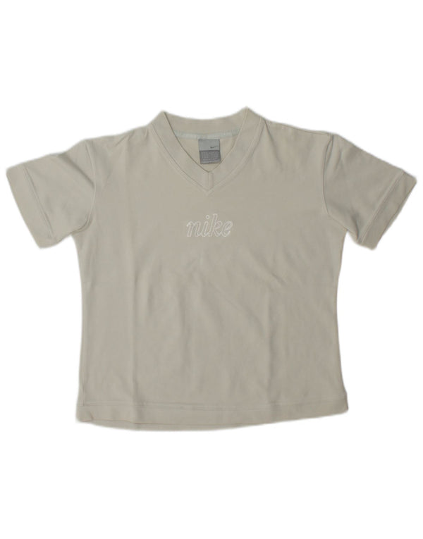Nike Womens Crop Graphic T-Shirt Top UK 8/10 Petit Gris Coton