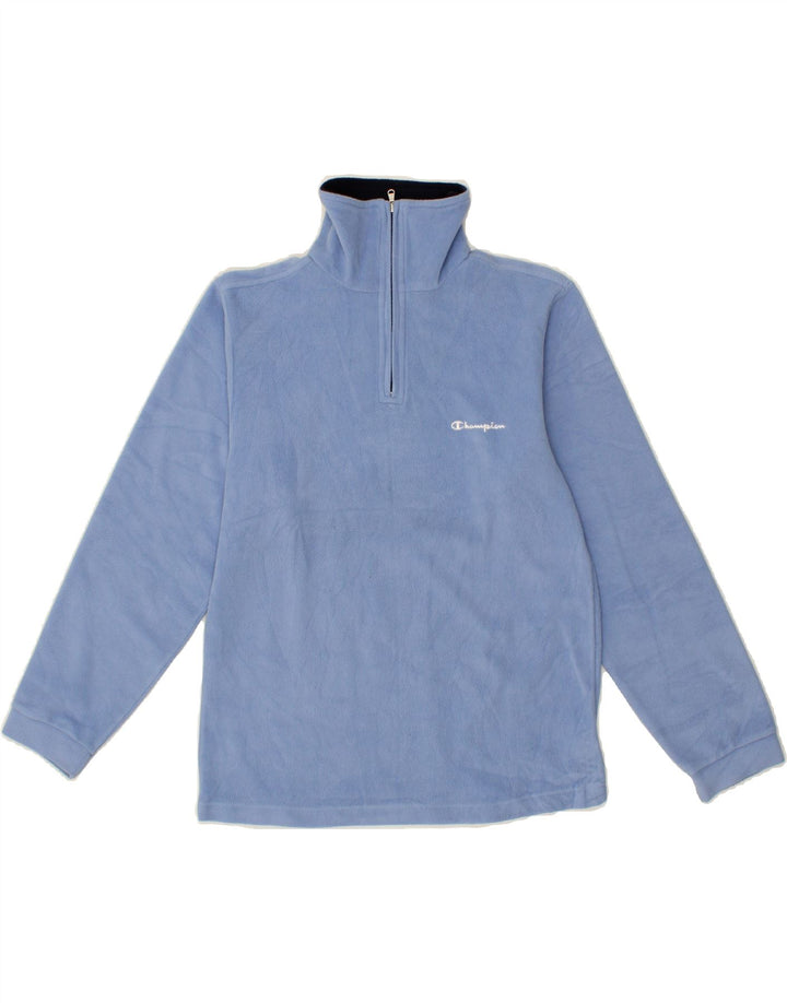 CHAMPION Boys Zip Neck Fleece Jumper 11-12 Years Large Blue Polyester Vintage Champion and Second-Hand Champion from Messina Hembry 