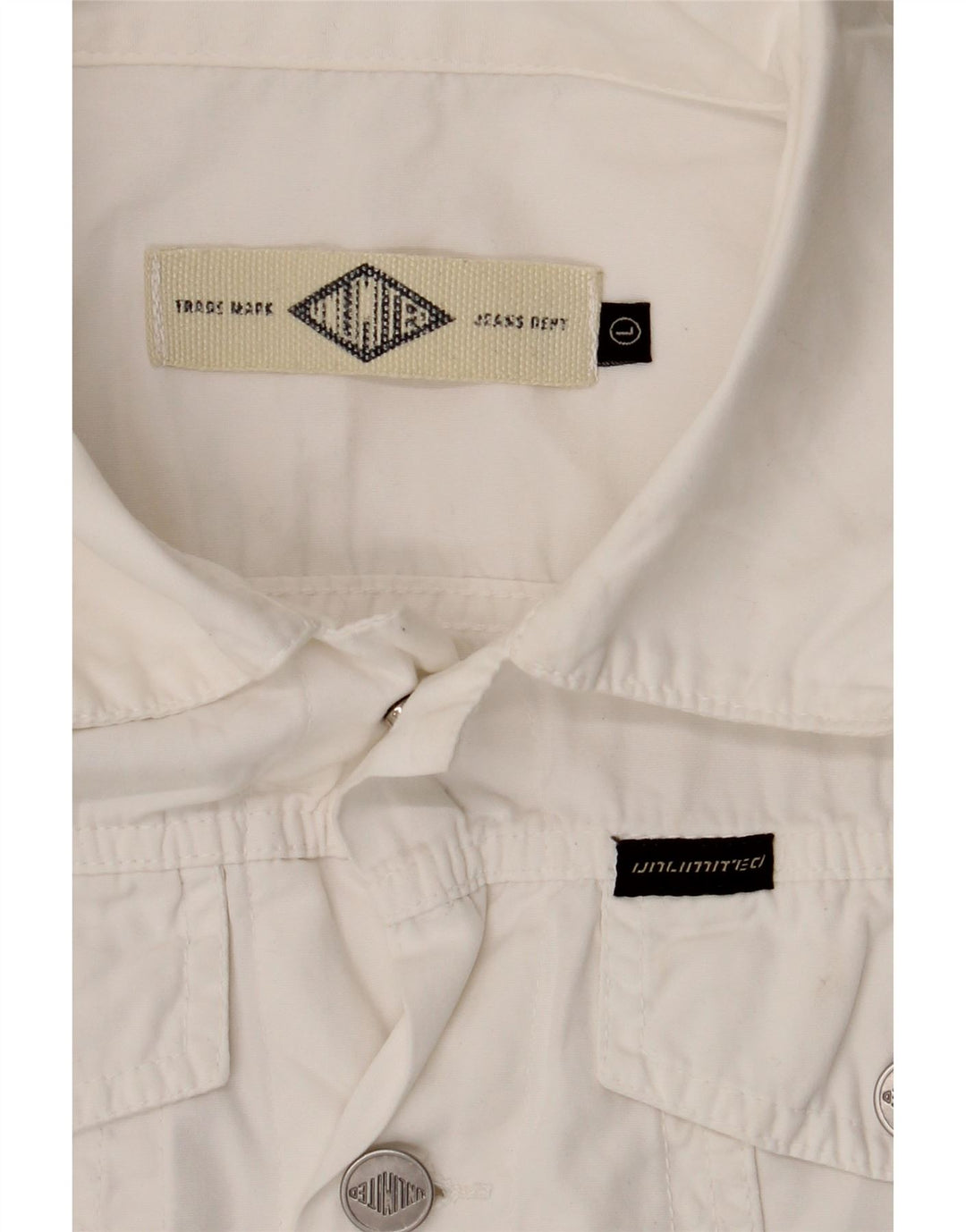 UNLIMITED Womens Crop Bomber Jacket UK 14 Large White Cotton Vintage Unlimited and Second-Hand Unlimited from Messina Hembry 