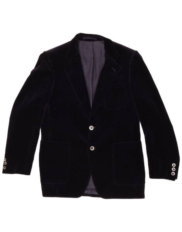 vintage Homme 2 Bouton Velours Blazer Veste UK 38 Moyen Bleu Marine Coton