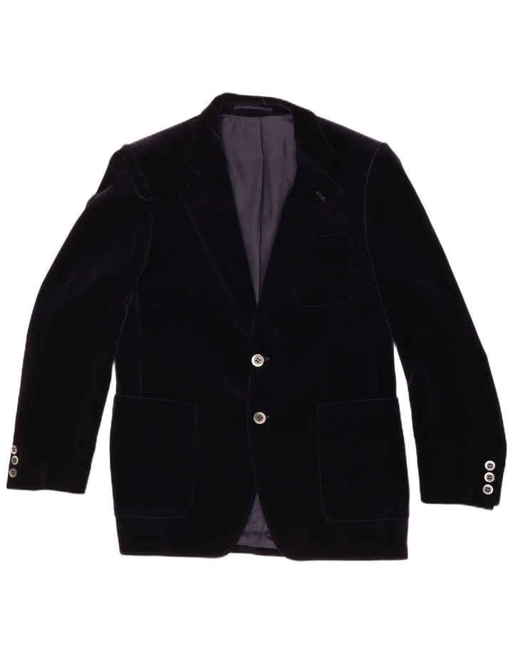 vintage Homme 2 Bouton Velours Blazer Veste UK 38 Moyen Bleu Marine Coton