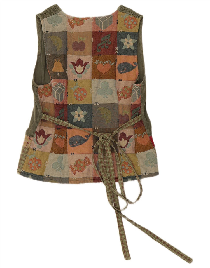 Chemisier chemise sans manches femme vintage IT 44 Patchwork kaki moyen