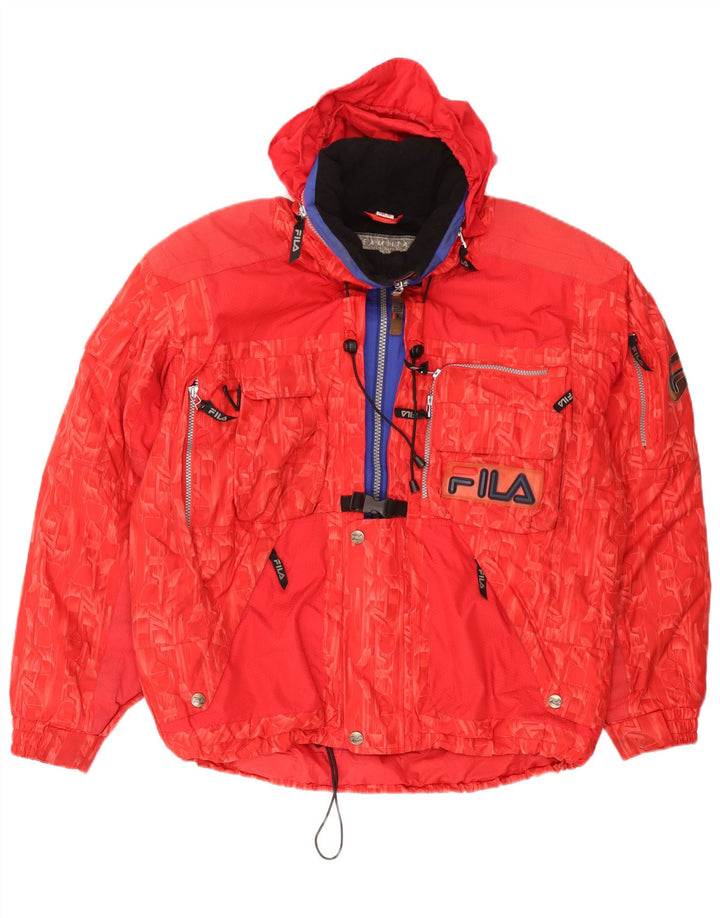 Fila Veste de ski à capuche graphique pour homme IT 48 XL Rouge Géométrique Polyester