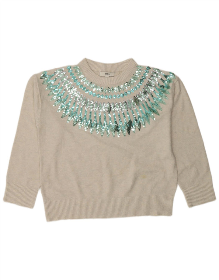 Marks & Spencer Pull à col rond pour femme UK 14 Beige moyen