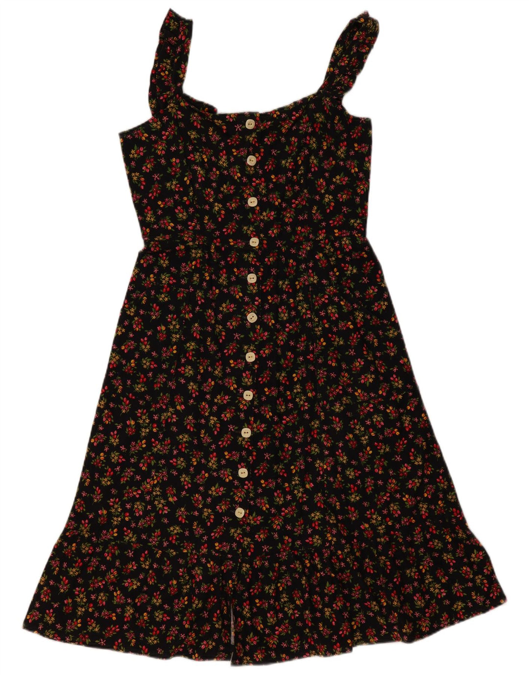vintage Femme Robe d’été UK 12 Moyen Noir Floral