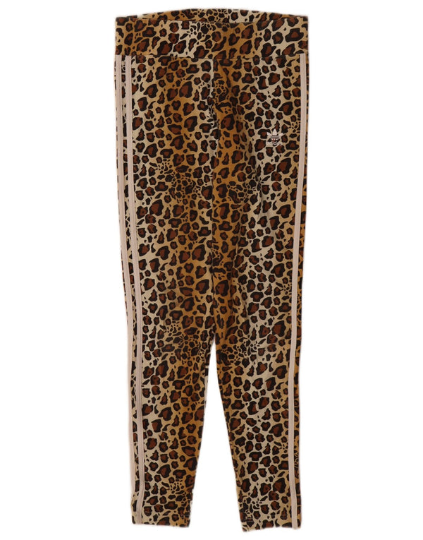 Adidas Leggings Femme UK 12 Coton Imprimé Animal Marron Moyen
