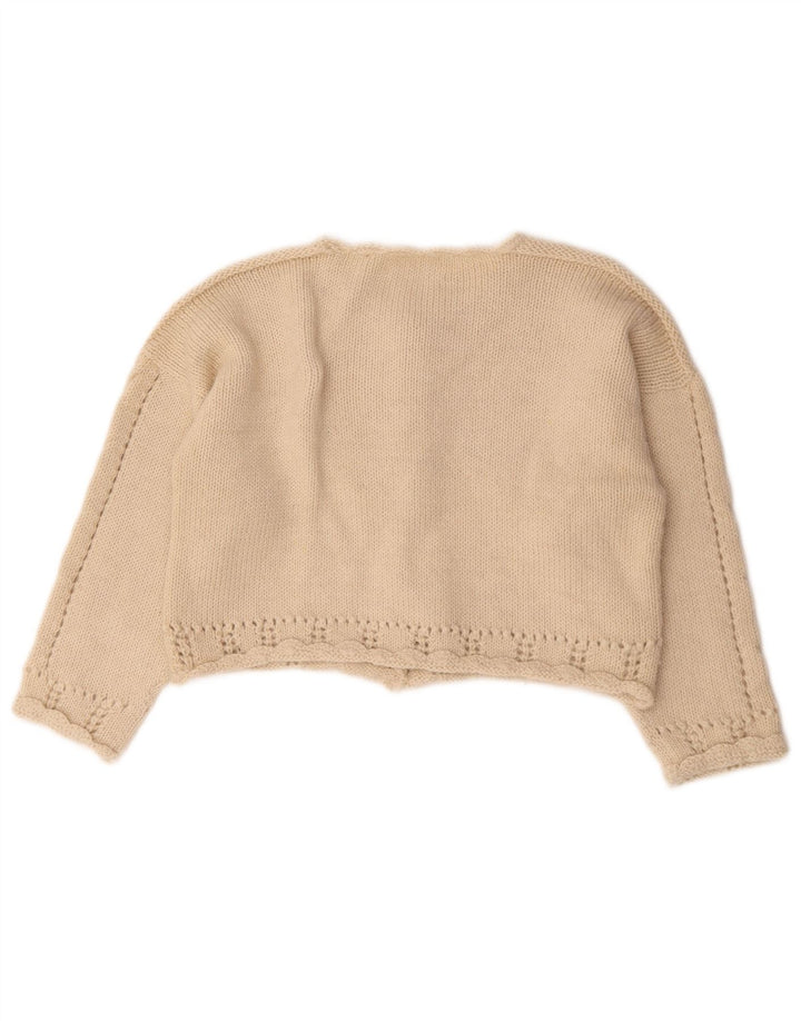 vintage Femmes Crop Cardigan Pull UK 14 Beige Moyen