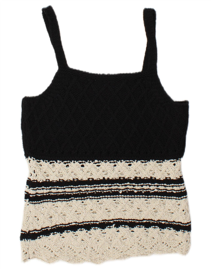 Zara Womens Knit Cami Top UK 12 Medium Black Colourblock Coton