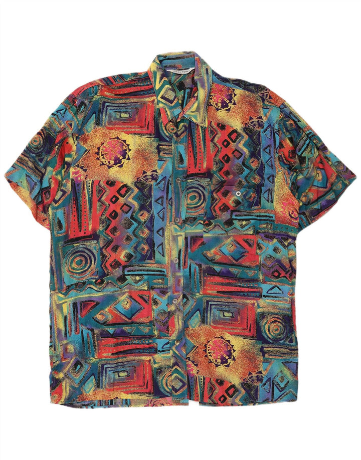 Chemise à manches courtes Vintage pour hommes, grande chemise géométrique multicolore