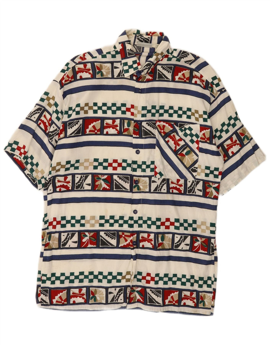 VINTAGE Chemise à manches courtes pour homme Petit motif géométrique blanc