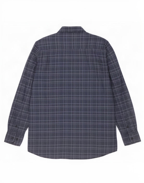 Massimo Dutti Mens Shirt XL Navy Blue Plaid Cotton