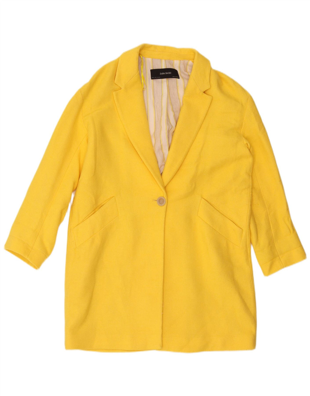 Zara Veste blazer longue surdimensionnée à 1 bouton pour femme UK 10 Petit Jaune