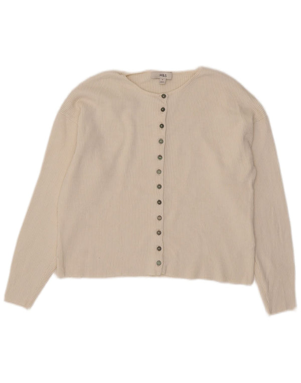 Marks & Spencer Pull cardigan court pour femme UK 16 Large Viscose blanc cassé