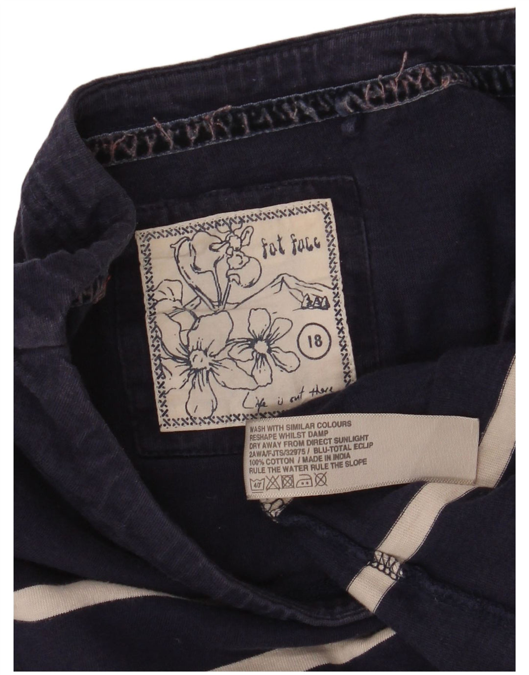 FAT FACE Haut Femme Manches Longues UK 18 XL Bleu Marine Rayé Coton