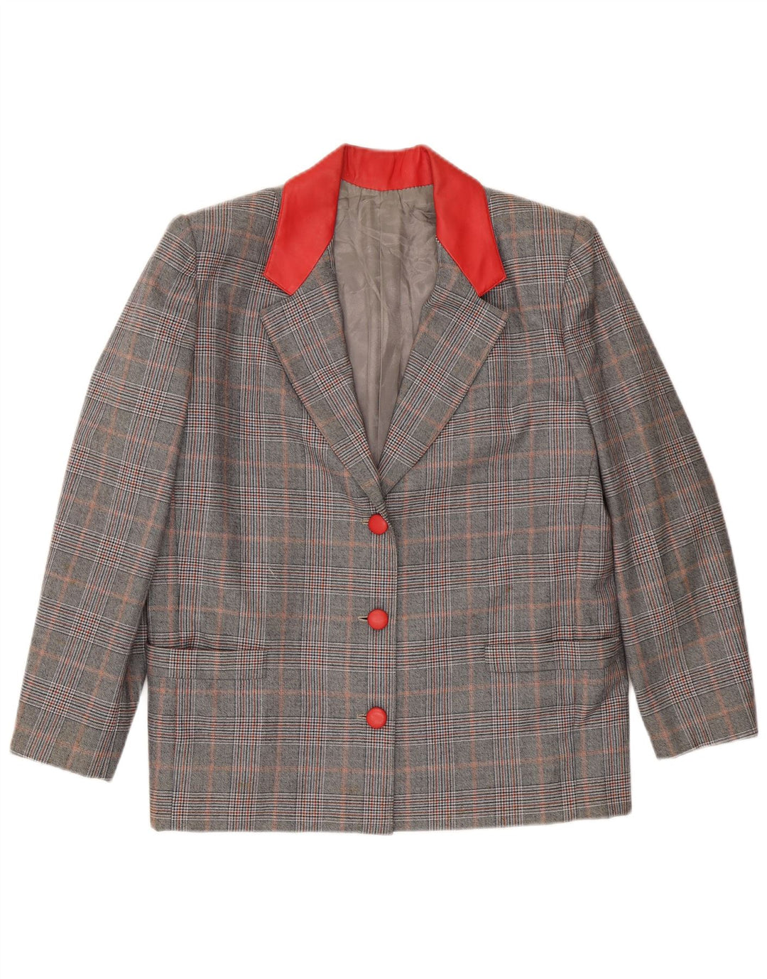 VINTAGE Femme 3 Bouton Blazer Veste UK 16 Grand Gris Check