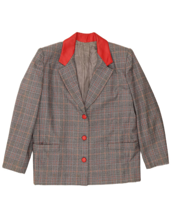 VINTAGE Femme 3 Bouton Blazer Veste UK 16 Grand Gris Check