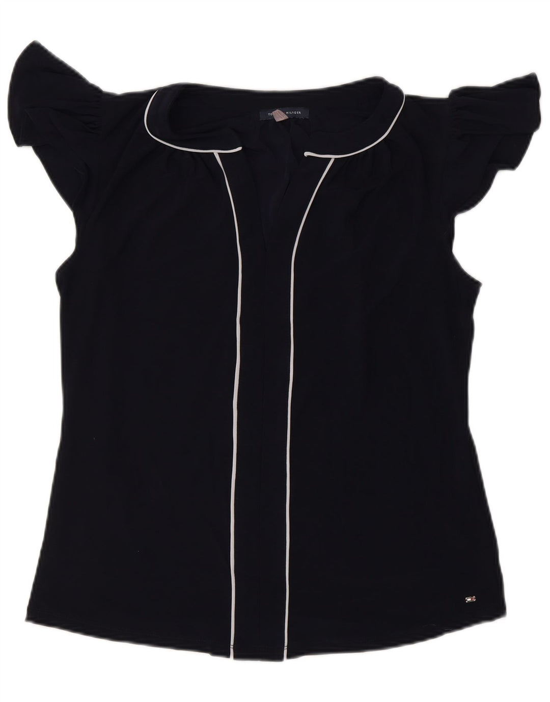 TOMMY HILFIGER Chemisier Top UK 14 Femme Bleu Marine Moyen Polyester
