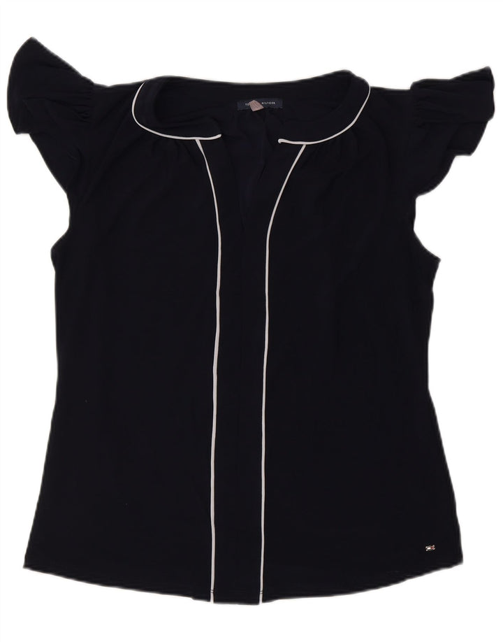 TOMMY HILFIGER Chemisier Top UK 14 Femme Bleu Marine Moyen Polyester