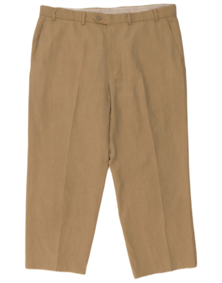 Marks & Spencer Pantalon de Costume Droit Homme W38 L26 Beige Polyester