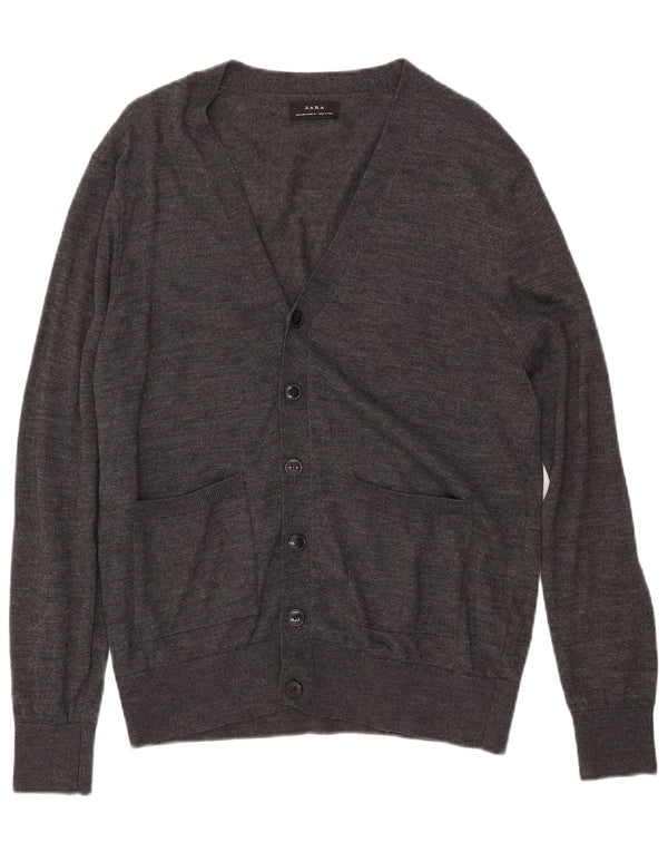 ZARA Homme Cardigan Pull Gris Moyen Acrylique