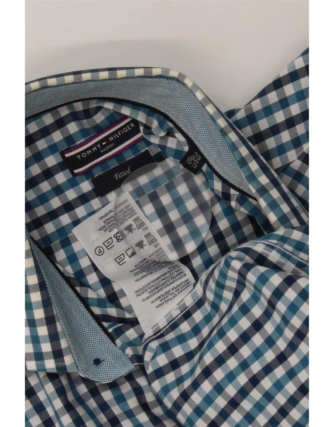 Tommy Hilfiger Chemise sur mesure pour homme Taille 39 15 1/2 Vichy bleu moyen