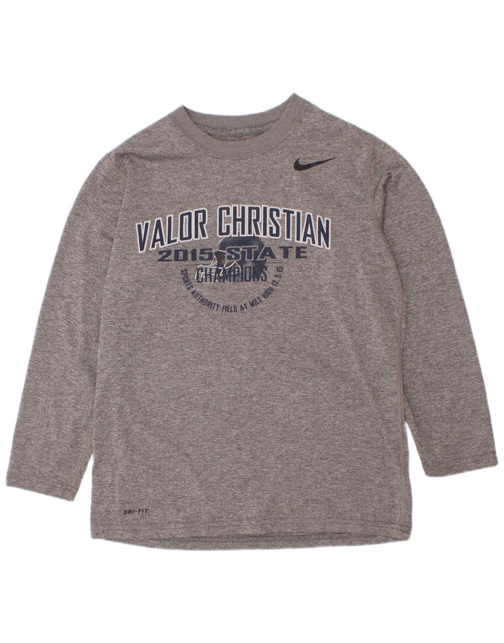 Nike Garçon Dri Fit Graphic Haut à manches longues 8-9 ans Petit Gris Polyester