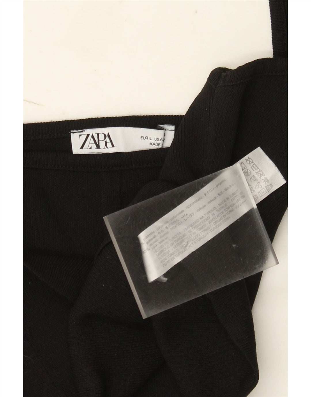 Zara Femme Haut court sans manches UK 44 Large Noir Polyamide