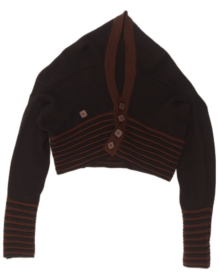 vintage Womens Crop Cardigan Pull IT 44 Moyen Noir Rayé