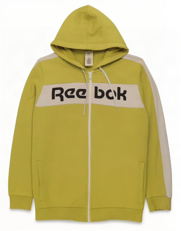Reebok Pull à capuche zippé graphique pour homme en coton color block grand vert