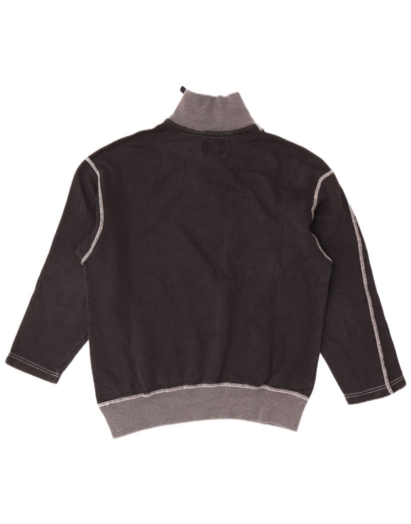 vintage Femmes Zip Neck Sweatshirt Jumper UK 16 Grand Black Colourblock