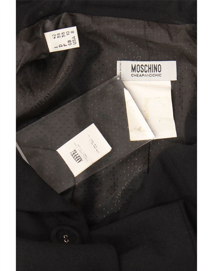 MOSCHINO Womens Crop 3 Button Blazer Jacket UK 10 Small Black Wool Classic