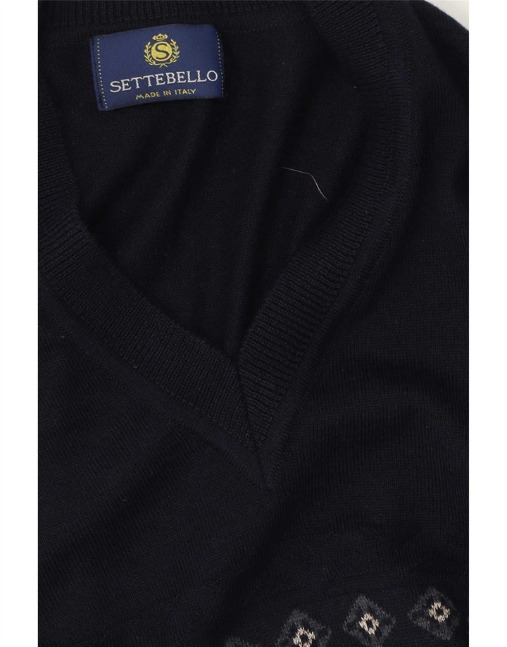Settebello Pull col V pour homme Bleu marine Fair Isle