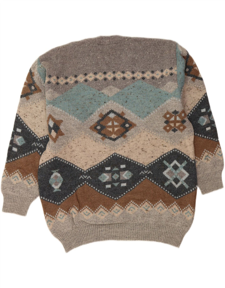 SOUTH COAST Pull col V pour homme IT 54 XL en laine Fair Isle gris