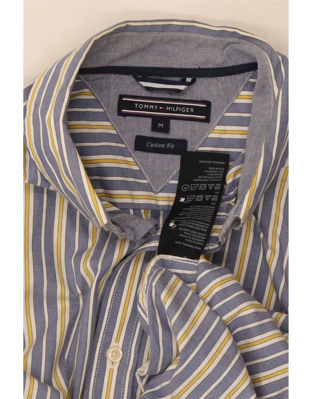 Tommy Hilfiger Chemise Custom Fit Homme Bleu Moyen Rayé Coton