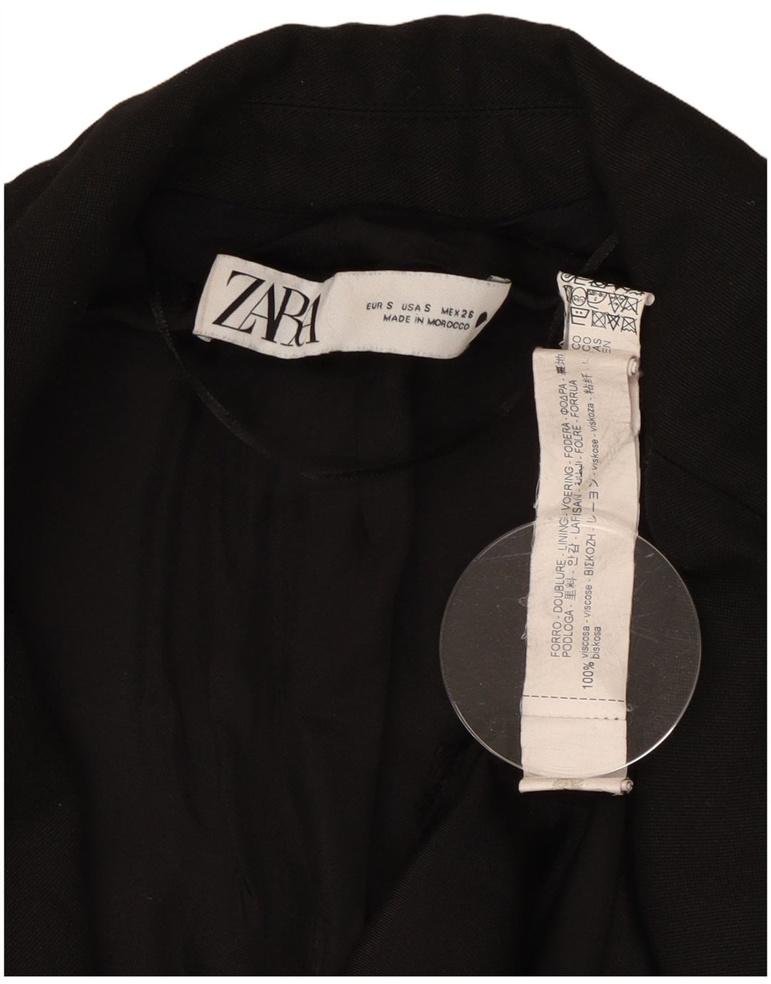 Zara Veste Blazer 2 Boutons Femme UK 10 Petite Viscose Noire