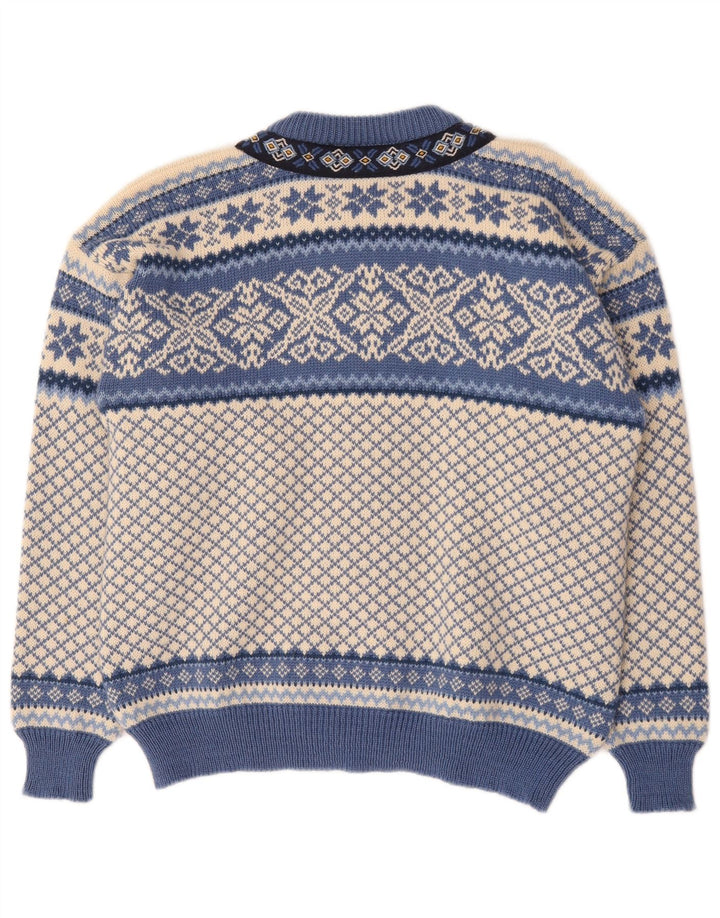 vintage Pull Cardigan Homme Bleu Moyen Fair Isle