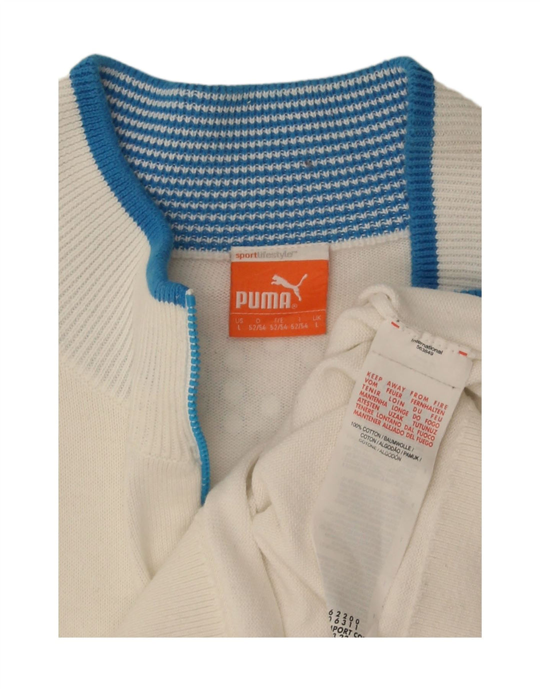 Puma Pull à col zippé pour homme Grand coton rayé blanc