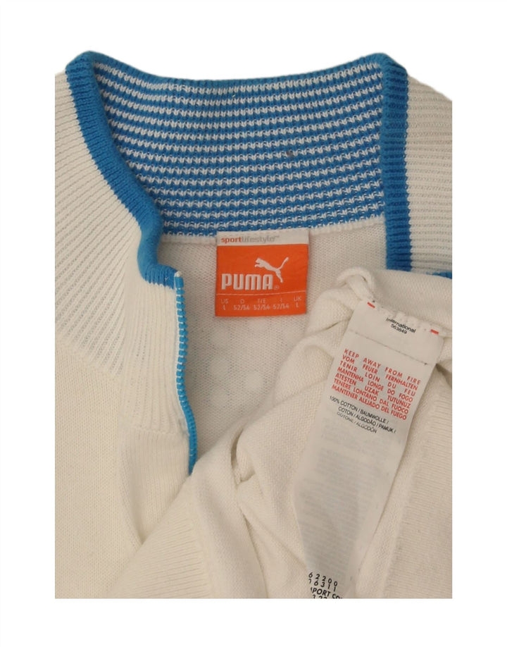 Puma Pull à col zippé pour homme Grand coton rayé blanc