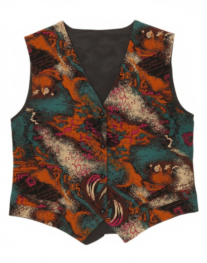 vintage Womens Abstract Pattern Gilet UK 14 Moyen Multicolore