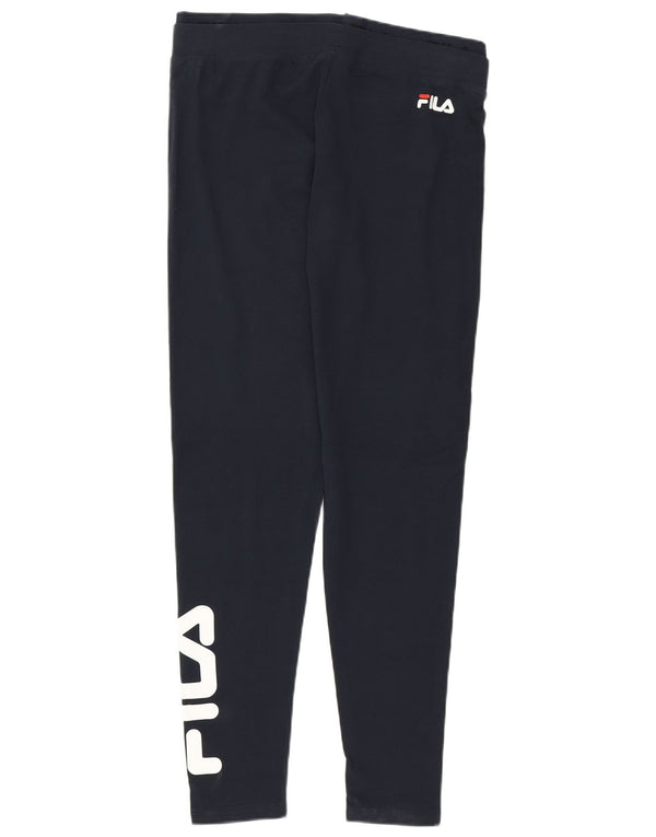Fila Womens Graphic Leggings UK 14 Large Navy Blue Cotton