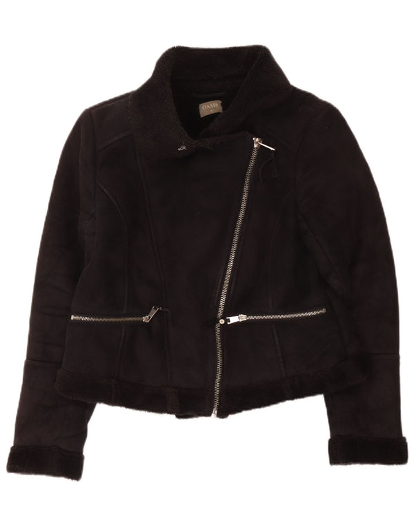 Oasis Veste de motard Sherpa pour femme UK 14 Medium Noir Polyester