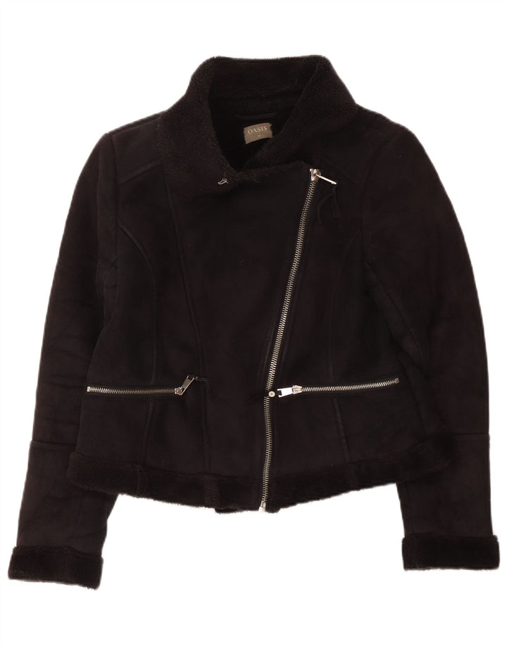 Oasis Veste de motard Sherpa pour femme UK 14 Medium Noir Polyester