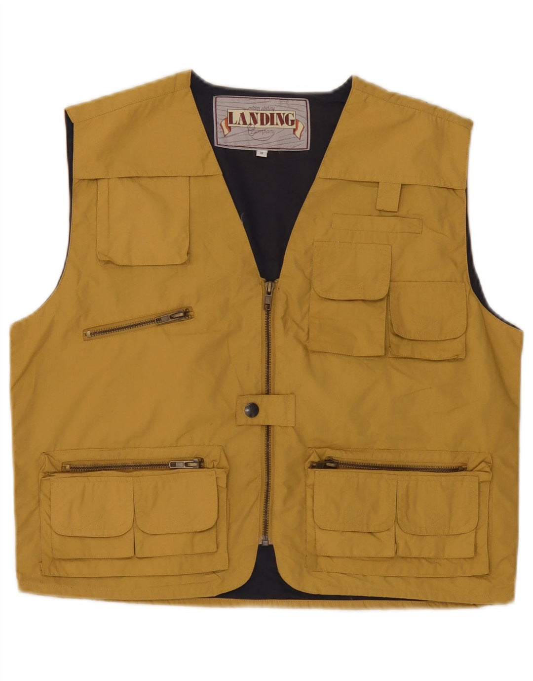 vintage Mens Utility Gilet UK 38 Moyen Jaune Polyester