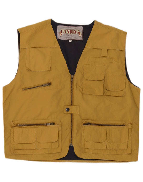 vintage Mens Utility Gilet UK 38 Moyen Jaune Polyester