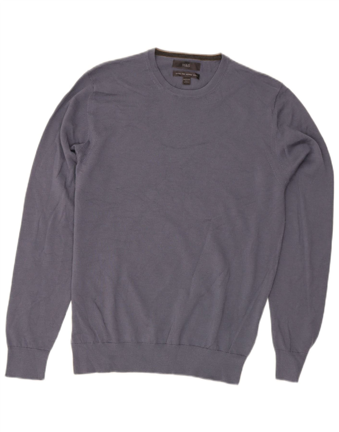 Marks & Spencer Pull Col Rond Homme Bleu Moyen Laine