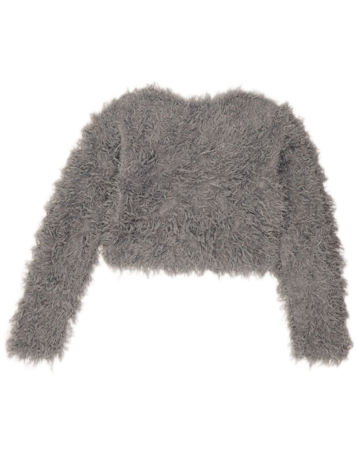 Zara Femmes Crop Boat Neck Jumper Pull UK 10 Petit Gris Polyester