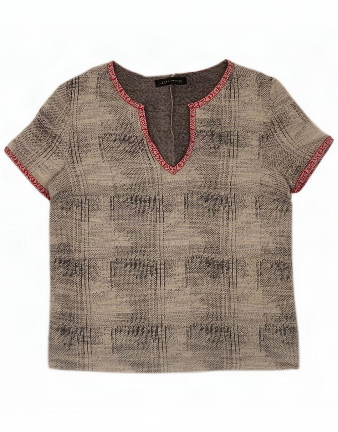 Zara Womens Abstract Pattern Blouse Top UK 16 Large Grey