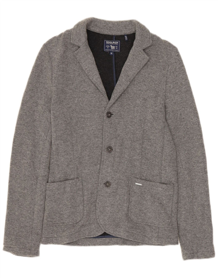 WOOLRICH Pull Cardigan Femme UK 12 Laine Gris Moyen