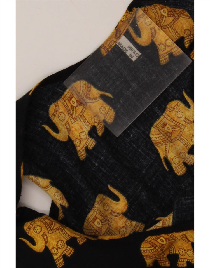 VINTAGE Femme Robe d’été sans manches UK 12 Coton imprimé animal noir moyen