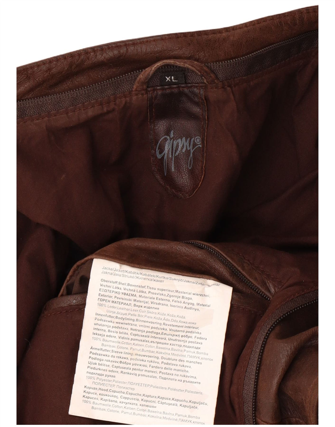 GIPSY Veste en Cuir Slim Homme UK 42 XL Cuir Marron